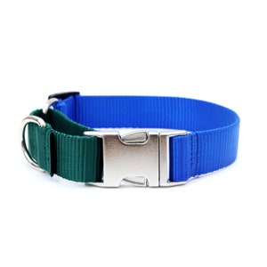 ROYAL BLUE with Forest Green Nylon Martingale Dog Collar // Two Toned Dog Collar // No Slip Collar // 3 Buckle Choices!