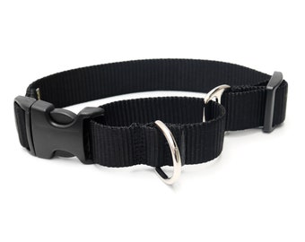 Black Nylon Martingale Dog Collar // Designer Webbing // No Slip Collar // 3 Buckle Choices!