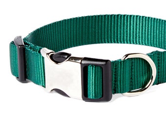 Collar de nailon para perro color verde bosque // Correa de diseño // ¡5 opciones de hebillas!