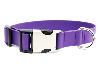 Collier pour chien en biothane imperméable violet : léger, durable, facile à nettoyer