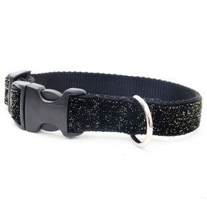 Black Glitter Velvet Dog Collar // Starlight Holiday Dog Collar //  Black Glitter Dog Collar // 5 + Gold & Silver Buckle Choices!