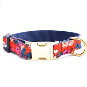Scarlet Floral Dog Collar // Rifle Paper Co Fabric Dog Collar // Rose Dog Collar // 5 + Gold & Silver Buckle Choices!
