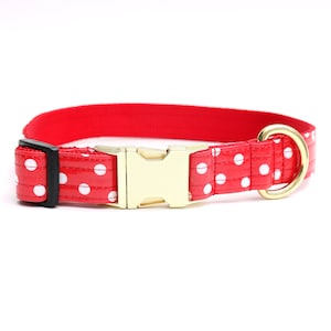 MINNIE Red Polka Dot Dog Collar // Laminated Cotton Dog Collar / Red & White Polkadot Dog Collar / Minnie Dog Collar / 5 Buckle Choices