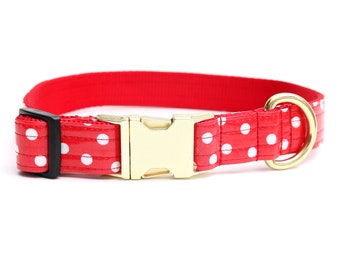 MINNIE Red Polka Dot Dog Collar // Laminated Cotton Dog Collar / Red & White Polkadot Dog Collar / Minnie Dog Collar / 5 Buckle Choices