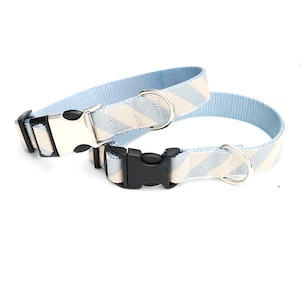 CIELO Hundehalsband Hellblau gestreift | Rifle Paper Co Hundehalsband aus Stoff | Sommer Canvas Kragen | Gestreiftes Hundehalsband