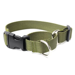 Army Green Nylon Martingale Dog Collar // Designer Webbing // No Slip Collar // 3 Buckle Choices!