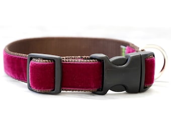 Collare per cani in velluto bordeaux: stile festivo "Merlot", prodotto negli Stati Uniti