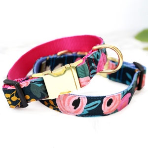 Floral Dog Collar // Rifle Paper Co Canvas Dog Collar // Fleur Midnight Dog Collar // 5 + Gold & Silver Buckle Choices!