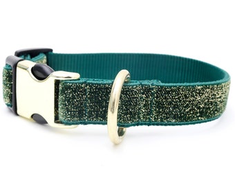Green Starlight Glitter Velvet Dog Collar - Holiday Christmas Collar