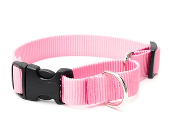 PINK Nylon Martingale Dog Collar // Designer Webbing // No Slip Collar // 3 Buckle Choices!