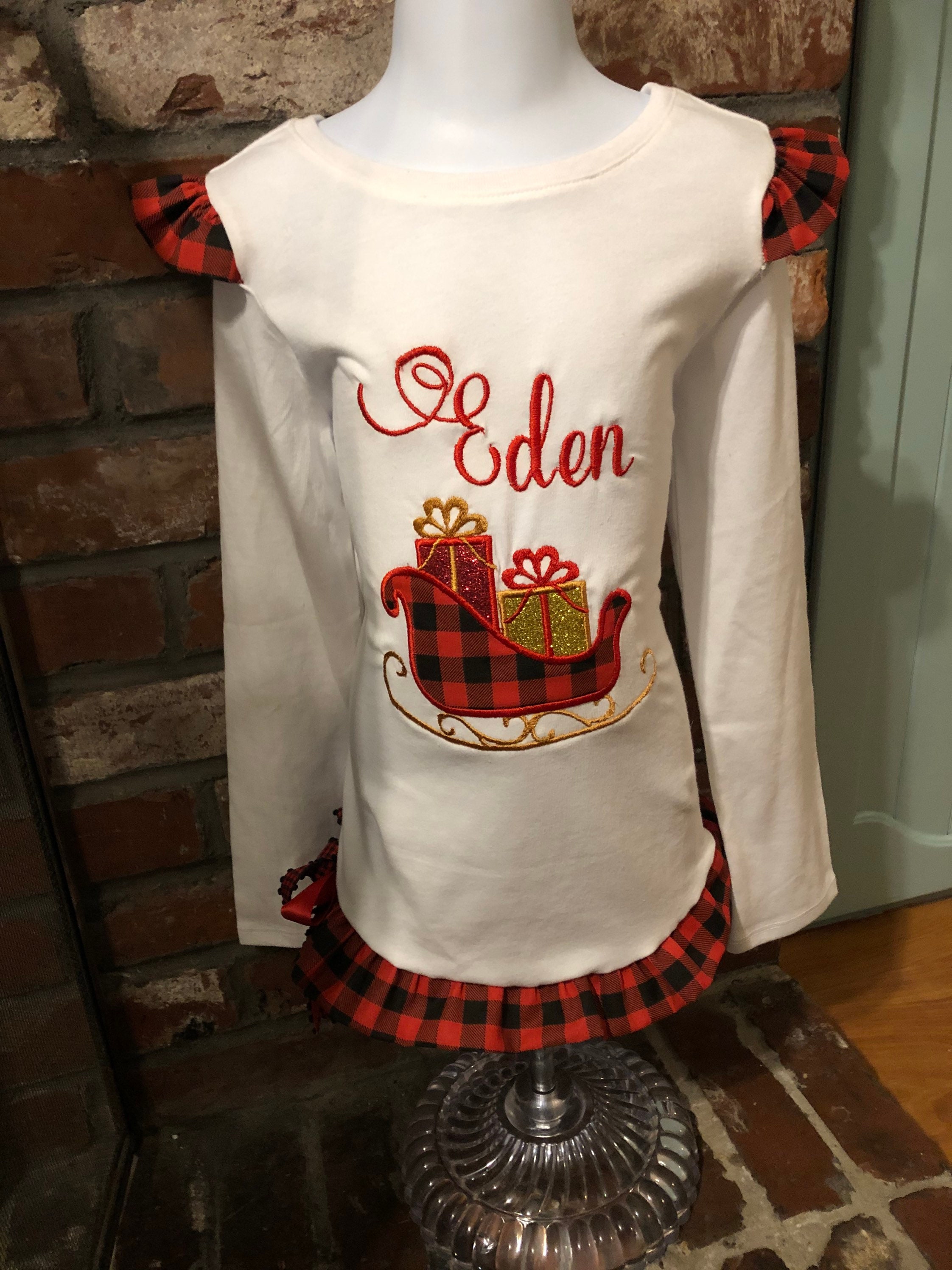 Boutique style girls Christmas shirt/ ruffle Christmas shirt/ Etsy