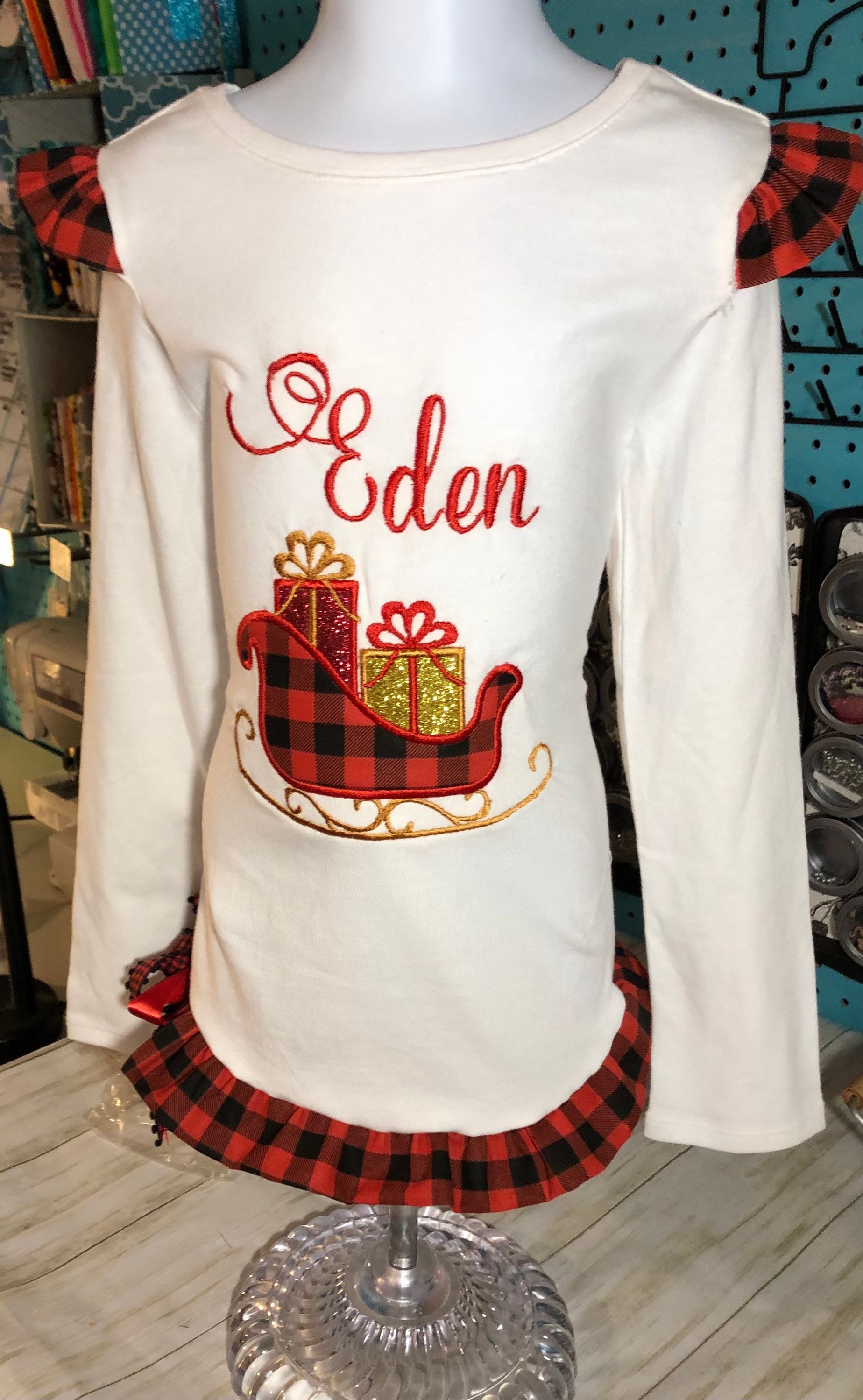 Boutique style girls Christmas shirt/ ruffle Christmas shirt/ Etsy