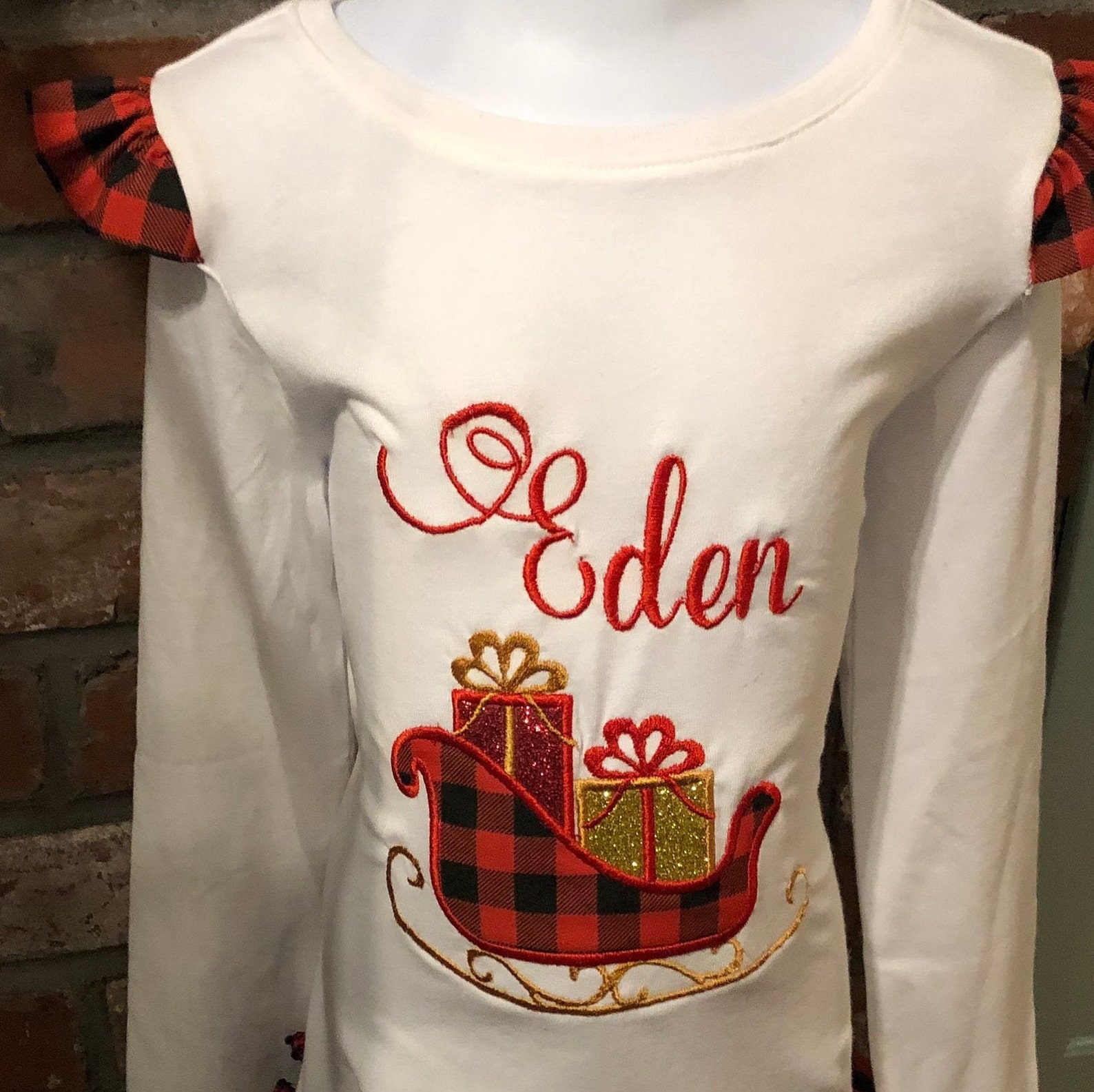 Boutique style girls Christmas shirt/ ruffle Christmas shirt/ Etsy