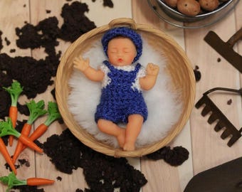 Crochet Overalls Set for 2.5” dolls; custom made; doll not included