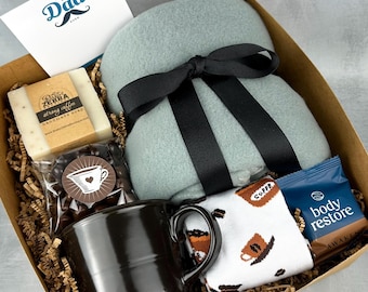 Coffee Mens Gift Box - Personalized Gift For Dad - Bath and Body Gift Set Idea For Men -Unique Gift For Grandpa - Fathers Day Basket