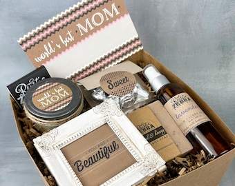 Mothers Day Gift With Greeting Cards - Relaxation Mom Gift Basket With Soy Candle - Mothers Day Gift For Grandma - Pamper Gift For Self Care