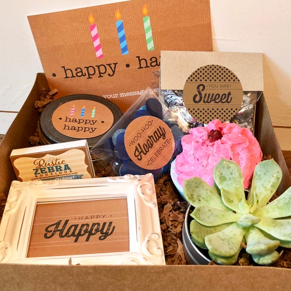 Birthday Gifts for Her, Happy Birthday Gift Box for Women, Celebration Box,  Succulent Gift Basket, Cupcake Bath Bomb,pamper Gift Box,spa Set 
