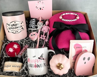 Pink Ghost Boo Basket For Women or Teenage Girl - Girly Filled Halloween Boxes Best Halloween Gifts For Kids - Cute Spooky Halloween Gift