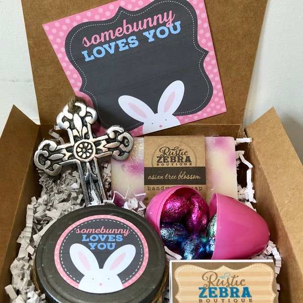 Easter Gift Box - Adult Easter Basket Ideal As A Gift For Mom - Christian Adult Easter Baskets With Cross - Some Bunny Loves You