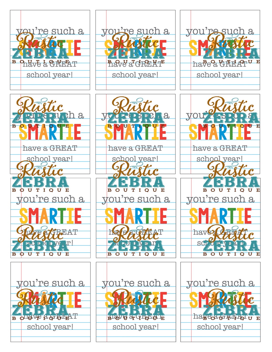 INSTANT DOWNLOAD School Tag You're Such a Smartie Etsy