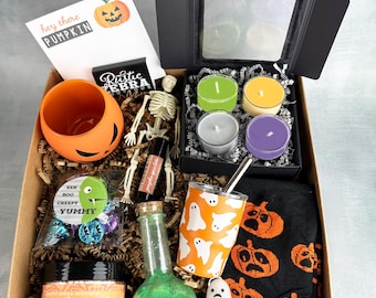Pumpkin Box Unique Halloween Gift For Kids - Boo Gift Basket For Daughter - Spooky Fall Style Gift Set For Women - Trick or Treat Gift