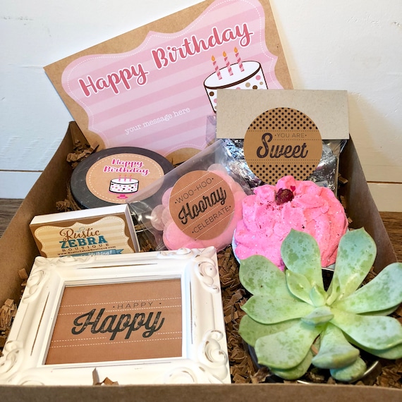 Happy Birthday Box With Succulent, Mom Birthday Gift, Care Package, Congratulations Gift, Spa Set For Her, Self Care Gift Box, Friendship