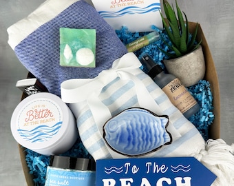 Beach Gift Box Personalized Summer Style Gift For Women - Nautical Beach Gift Baskets - Coastal Gift Box Summer Vacation Travel Accessories