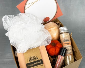 Small Fall Style Gift Box - Fall Care Package Pumpkin Spa Set - Hygge Fall Gift Basket Best Fall Home Decor - Cozy Gift Set For Thanksgiving