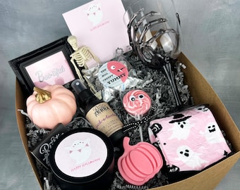 Boo Basket For Women Personalized Halloween Gift For Girlfriend or Wife - Pink Gothic Halloween Basket For Her - Cute Halloween Gift Box