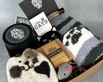 Cat Gift Box For Women Best Cat Lover Gift Box - Self Care Gift Unique Cat Mom Box - Care Package Cat Themed Teacher Gifts - Cat Lady Gifts