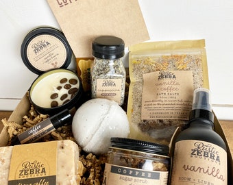 Coffee Gift Basket, Coffee Spa Gift For Mom, Gift For Her, Coffee Gift Set For Coffee Lovers, Self Care Box, Employee Appreciation Gift Box