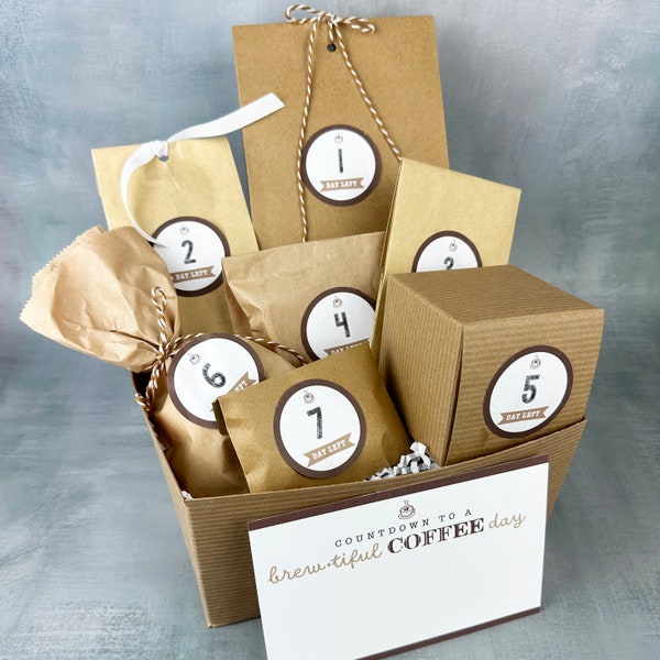 Coffee Countdown Gift Box, Self Care Gift Box, Graduation Countdown Basket, Mystery Birthday Gift Box, Wedding Advent Calendar, Bride to Be