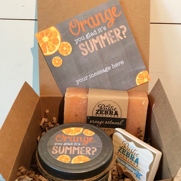 Summer Gift Box, Summer Gift Baskets For Women, Orange Gifts, Teacher Gift Basket, Friendship Gift Box, Mom Gift Box, Employee Spa Gift Box