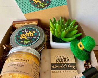 Self Care Gift Box, I Struck Gold With You, Irish Gift Basket, Self Care Kit, Hygge Gifts, Lucky Gift Box With Succulent,Ireland Gift Basket