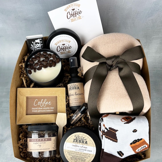 Coffee Tea Basket, Mothers Day Gift Idea, Coffee Gift Set With Soy Candle, Socks & Self Care Perfect Grandma Gifts Or Unique Gifts For Mom