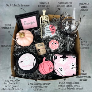 Boo Basket For Women Personalized Halloween Gift For Girlfriend or Wife - Pink Gothic Halloween Basket For Her - College Halloween Gift Box image 2