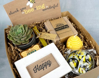 Yellow Thank You Gift Set For Women, Spa Gift Box For Her, Bee Themed Gifts For Employee or Coworker Gifts, Mothers Day Gift Box For Mom