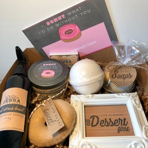 Donut Gift Box Large, Friendship Gift Basket, Summer Style Box, Spa Kit Gifts, Work Anniversary Gift For Employee, Care Package For Bestie