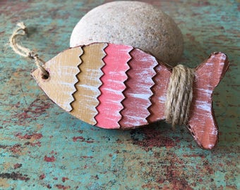 Rustic Coastal Decor Paper Ornament // Beach Decor // Nautical Decor // Cardboard Box // Fish Ornament // Christmas Decor Coral, Terra Cotta