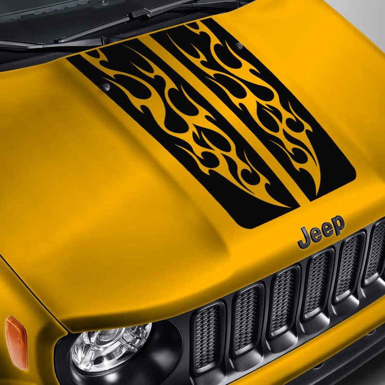 Hood Decal For Jeep Renegade Rally Stripe Flame Blackout Etsy