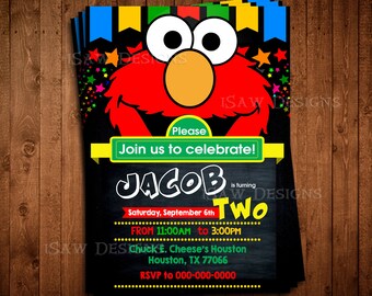ELMO Digital Personalized Invitations - Sesame Street Chalkboard Birthday Party Invitations - Elmo Sesame Street Invites - Elmo and Abby
