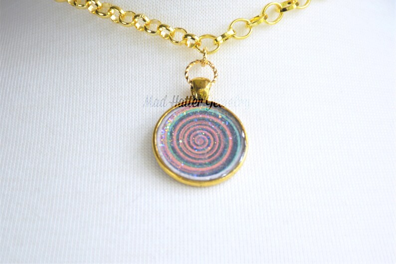 Pink and Green Kaleidoscope Swirl Pendant Necklace