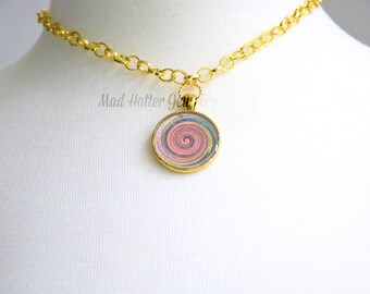 Pink and Blue Kaleidoscope Swirl Pendant Necklace