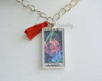 Red, Blue and Green Swirls Pendant Necklace