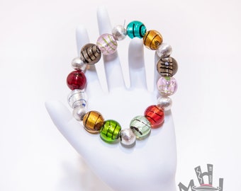 Multi Colored Bead Bracelet, Murano Style Beaded Bracelet, Multi Colored Murano Style Bead Bracelet