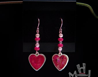 Pink Heart Earrings, Pink Shell Heart Earrings, Dangling Pink Earrings, Valentine’s Day Pink Heart Earrings,
