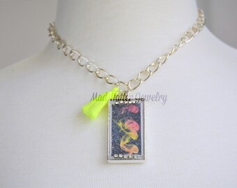 Yellow and Pink Abstract Pendant Necklace