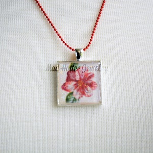 Red and White Flower Necklace, Red and White Flower Pendant on Red Necklace, Red and White Flower Pendant Necklace image 1