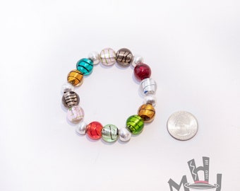 Murano Style Glass Bead Bracelet, Multi-colored Glass Bracelet, Varicolored Glass Bead Bracelet, Lampwork Glass Bracelet