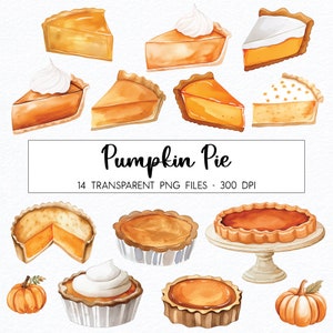 Pacote de clipart de torta de abóbora / aquarela de outono / clipart de outono / PNG de alta qualidade / uso comercial / clipart de abóbora / clipart de ação de graças